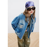 Unisex Jacket Spring and Autumn Retro Washed Burr Polo Collar Jacket